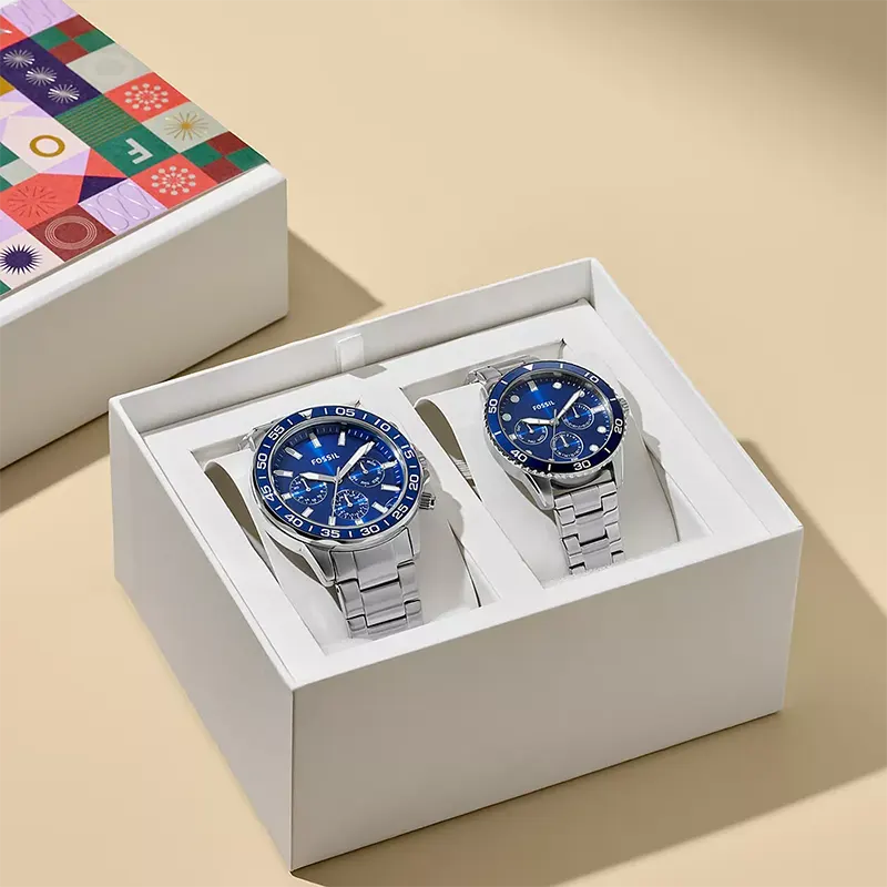 Fossil His and Hers Bannon Multifunction Blue Dial Watch Box Set | BQ2828SET